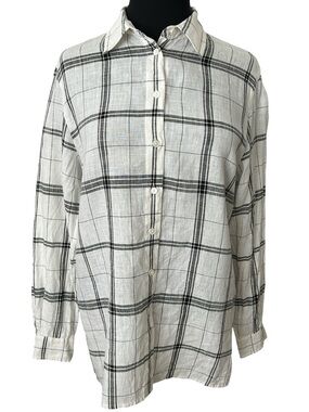 Talbots White and Black Plaid shirt. 100% linen. Size 12. Excellent condition.